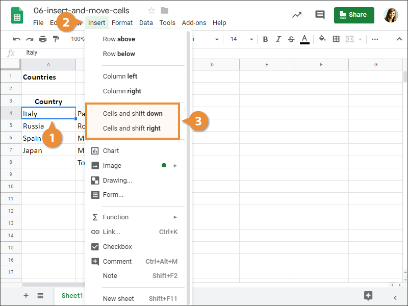 Insert and Move Cells