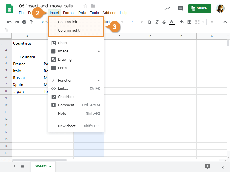 Insert and Move Cells