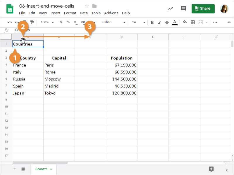 Insert and Move Cells