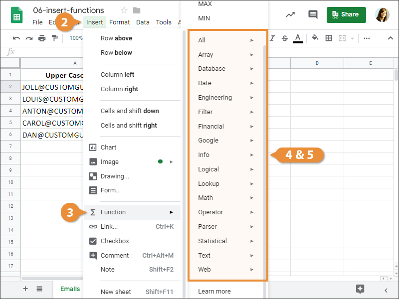 How to Insert a Function in Google Sheets.