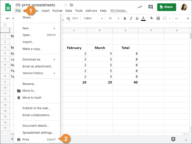 Print a Spreadsheet