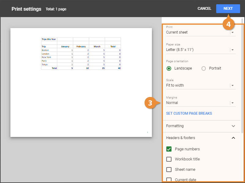 Print a Spreadsheet