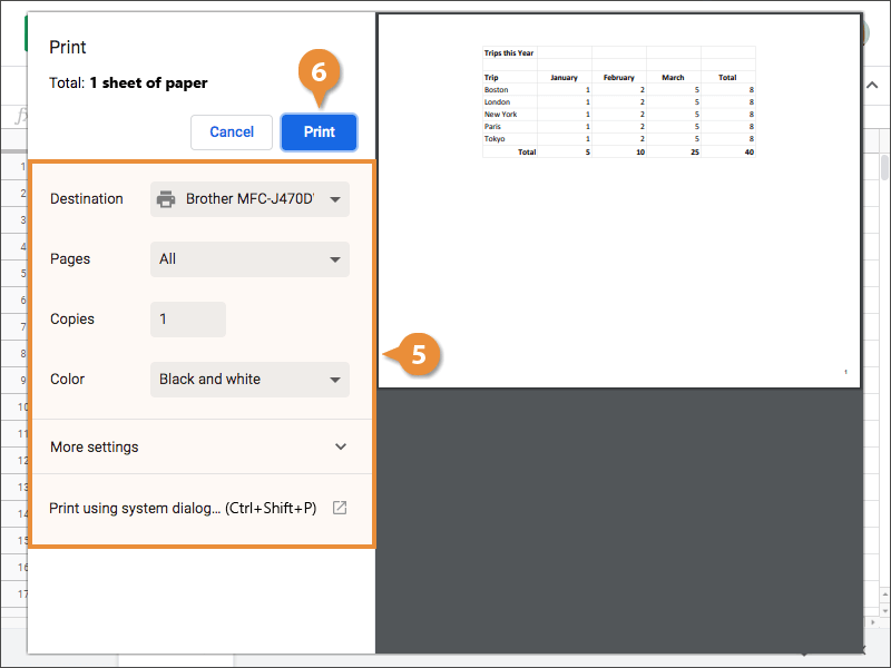 Print a Spreadsheet