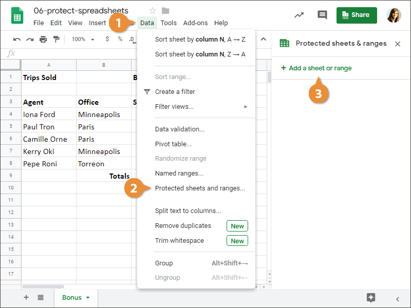 Protect spreadsheets.