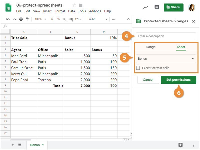 Protect spreadsheets.