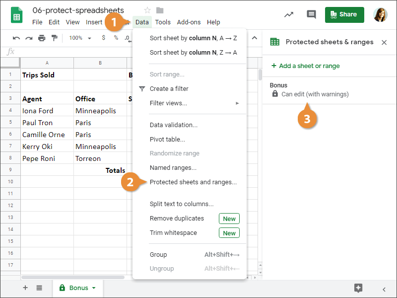 Protect spreadsheets.