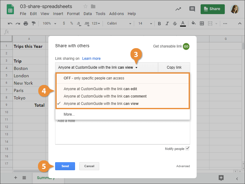 Share spreadsheets.