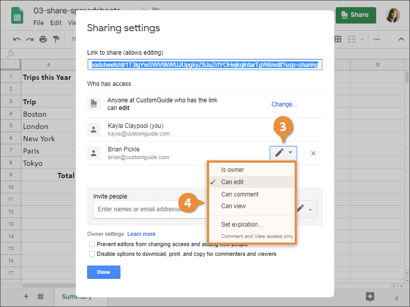 Share spreadsheets.