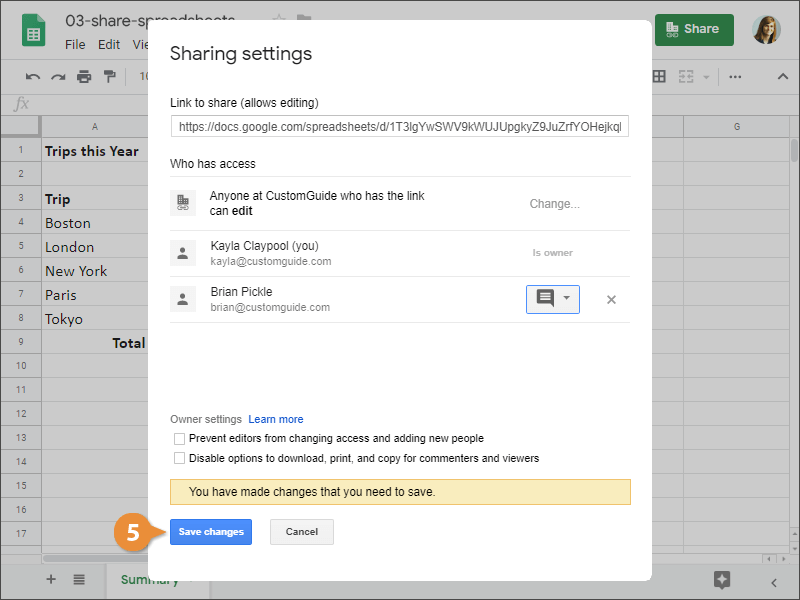 Share spreadsheets.