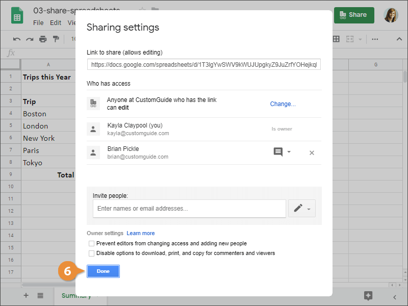 Share spreadsheets.