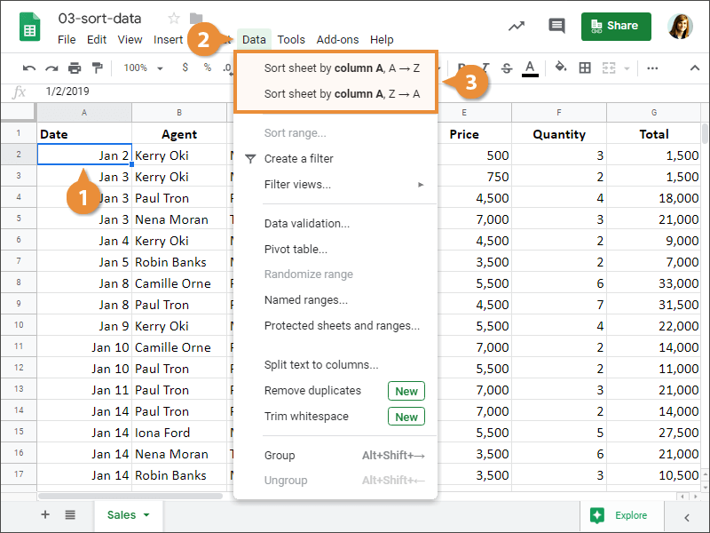 Sort data