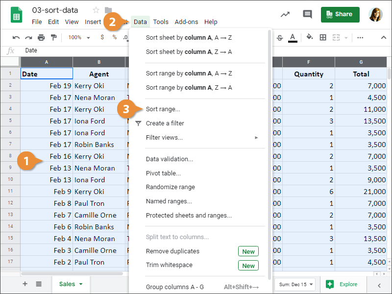 Sort data