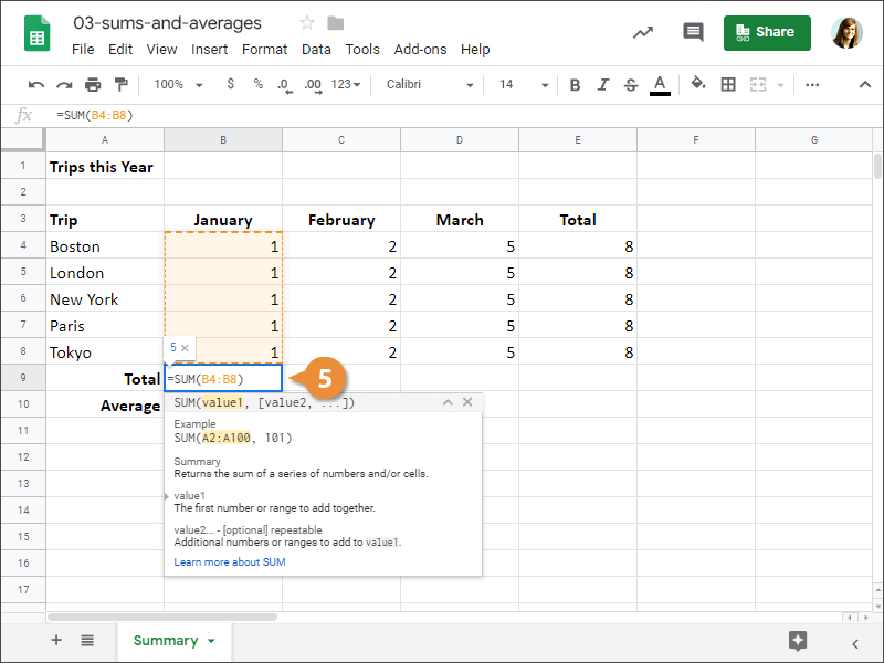How to Insert a SUM Function in Google Sheets.