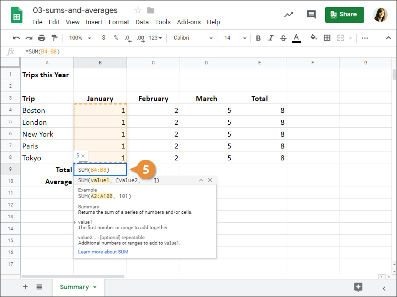 Google Sheets SUM Function