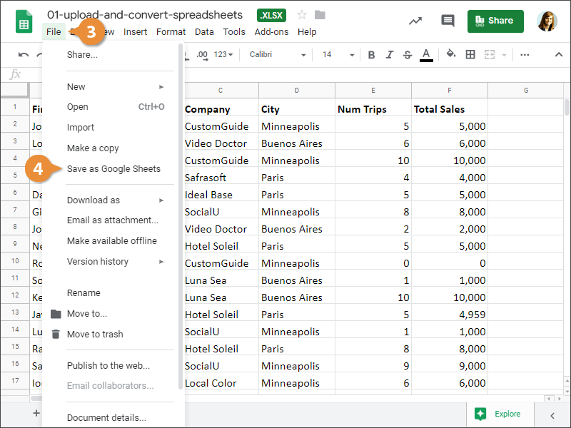 Upload and convert Spreadsheets