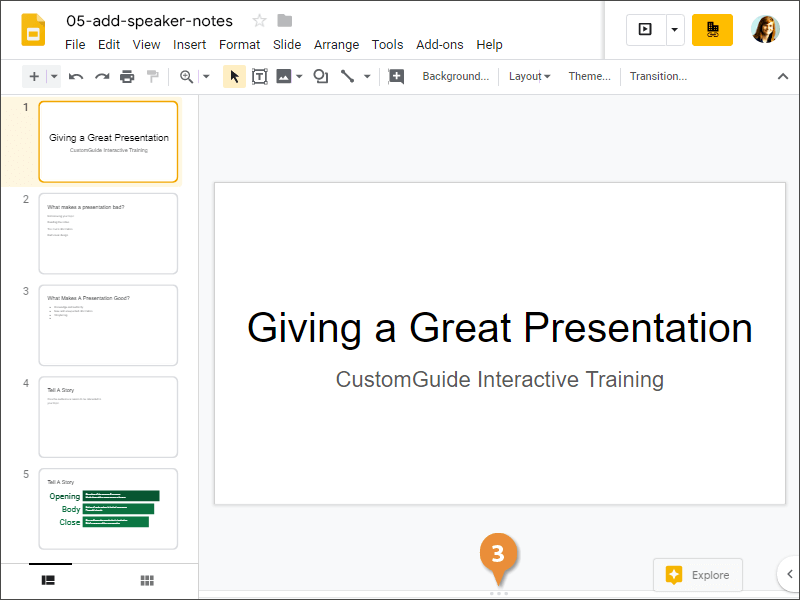 Add Speaker Notes CustomGuide