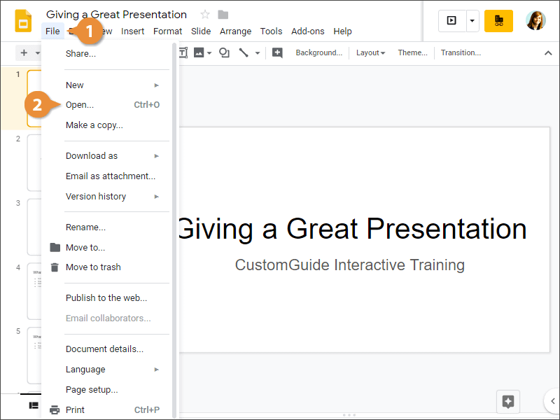 Open a Presentation from Google Slides