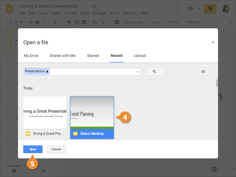 Open a Presentation from Google Slides