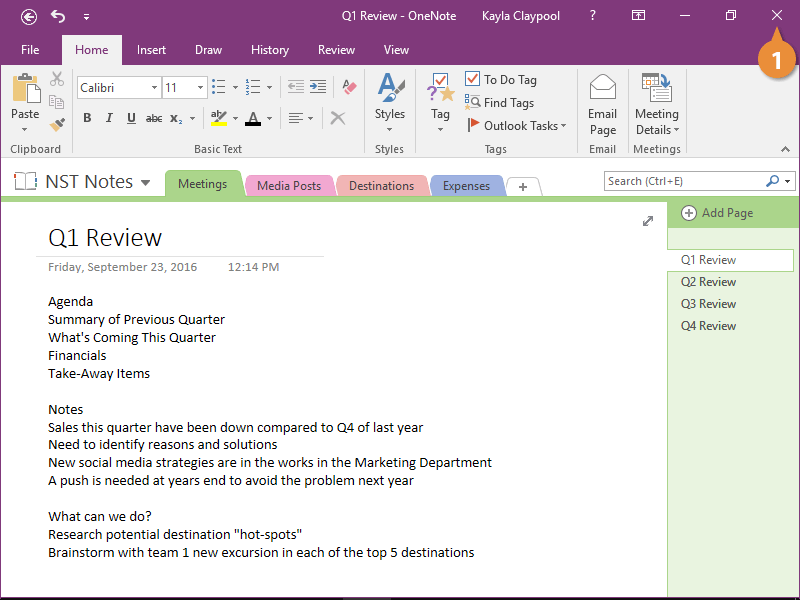 Exit OneNote