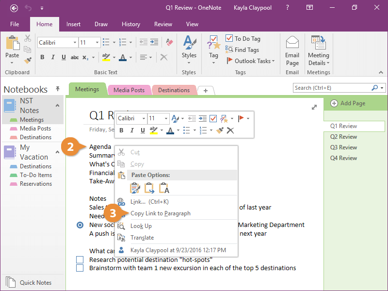 Link Content within OneNote