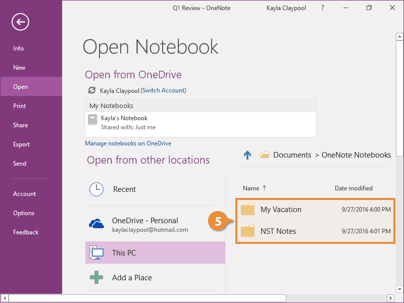 how to create notebook in onenote 2016