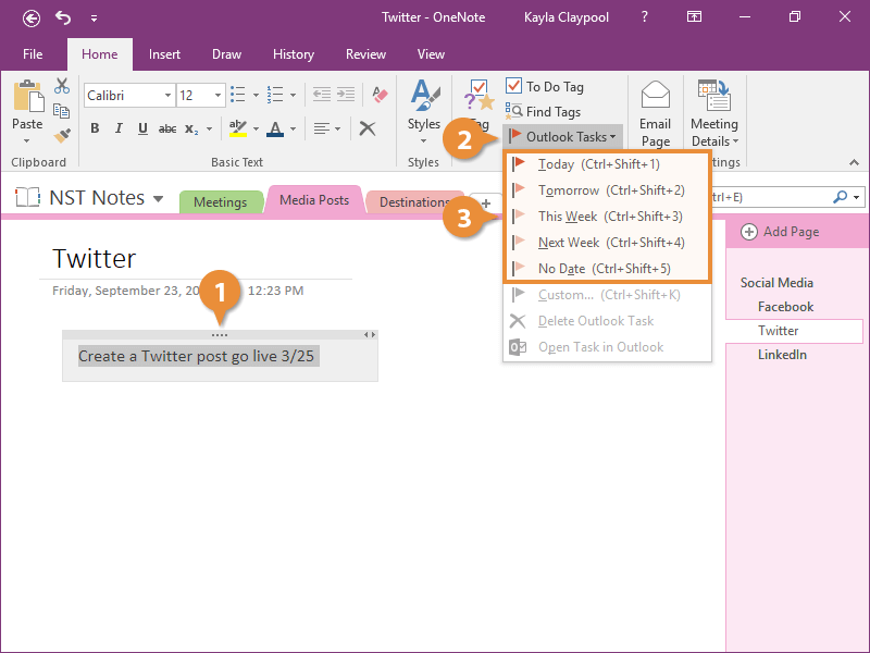 Create Outlook Tasks in OneNote