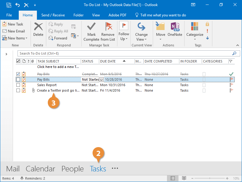 Open a Task in Outlook