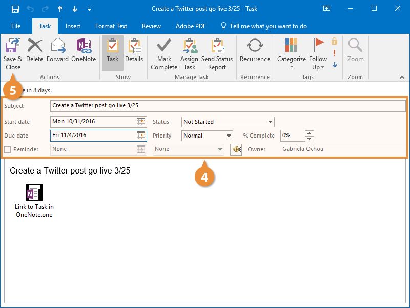 Open a Task in Outlook