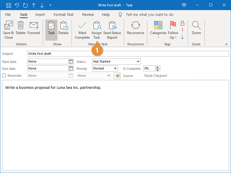 assign tasks outlook 2016