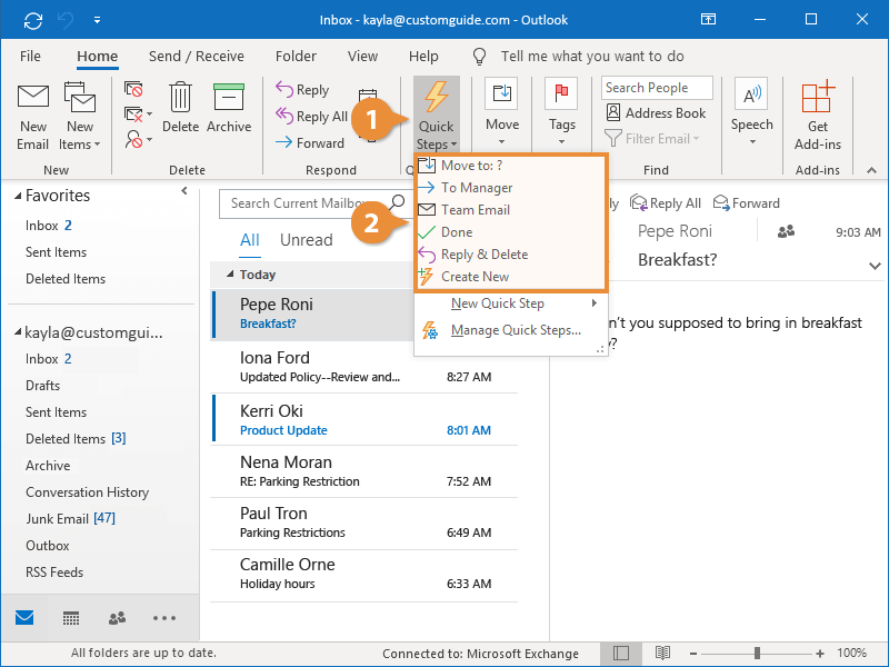 outlook quick steps location