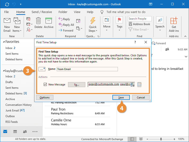 outlook quick steps attachment