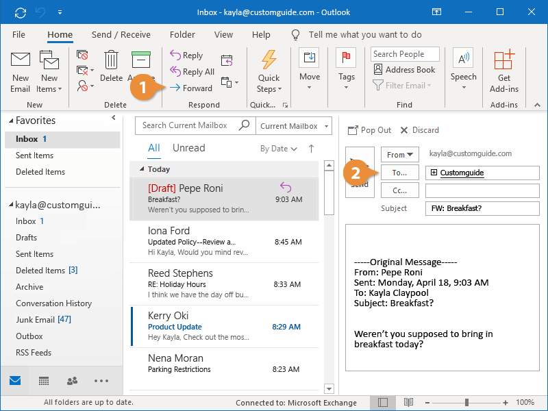 how to forward email in reply outlook