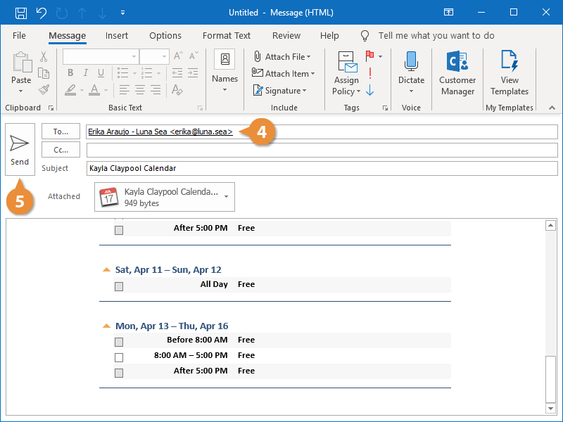how to send an email to your calendar in outlook