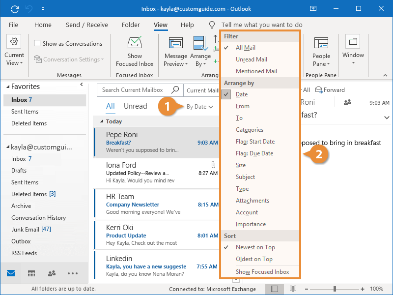Sort Email CustomGuide