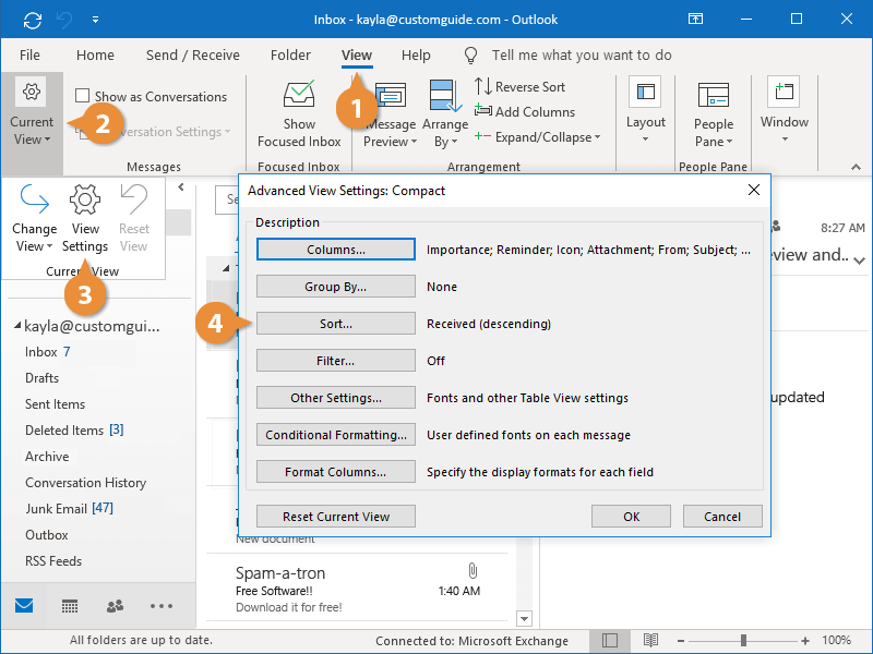 Sort Email CustomGuide