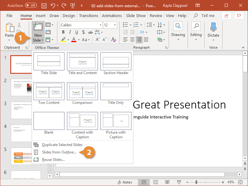 powerpoint insert another presentation