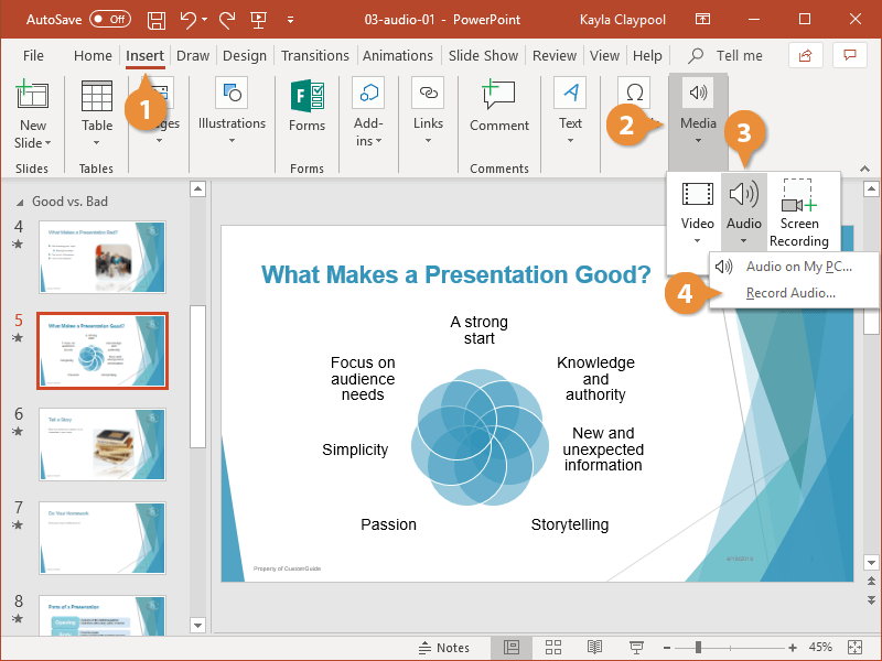 how do i send a powerpoint presentation with audio