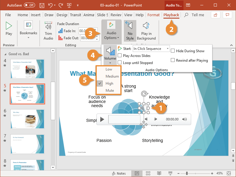 how to play powerpoint presentation with audio