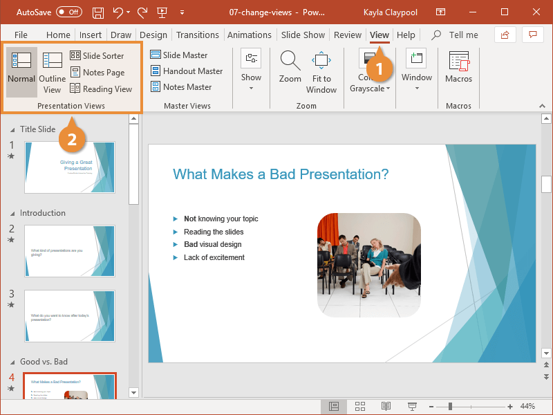 slide presentation views