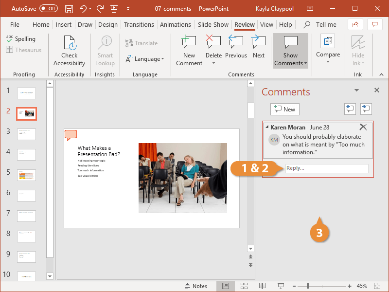 show comments during powerpoint presentation