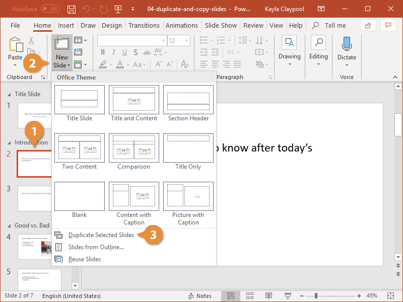 function of duplicate in presentation program