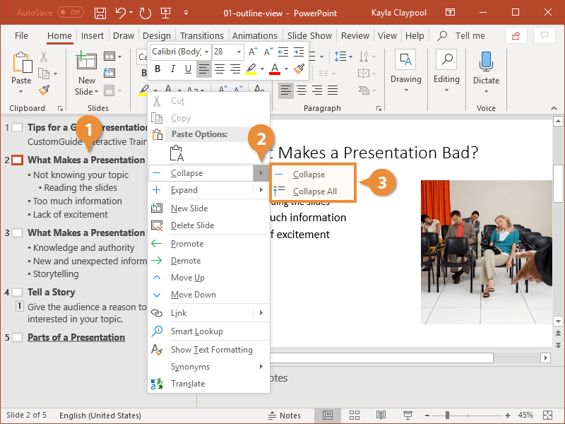how to display presentation outline in powerpoint