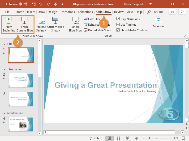 powerpoint presentation mode next slide