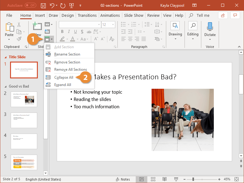 sections of a powerpoint presentation