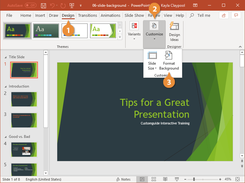 every slide in a powerpoint presentation has a background