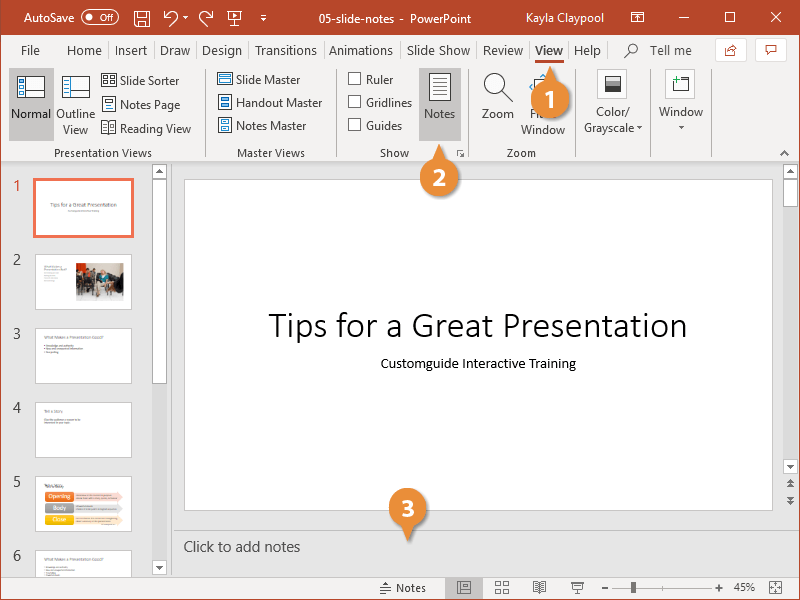presentation ppt with notes