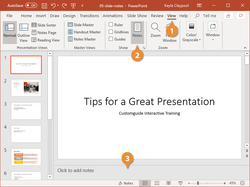 presentation notes in powerpoint