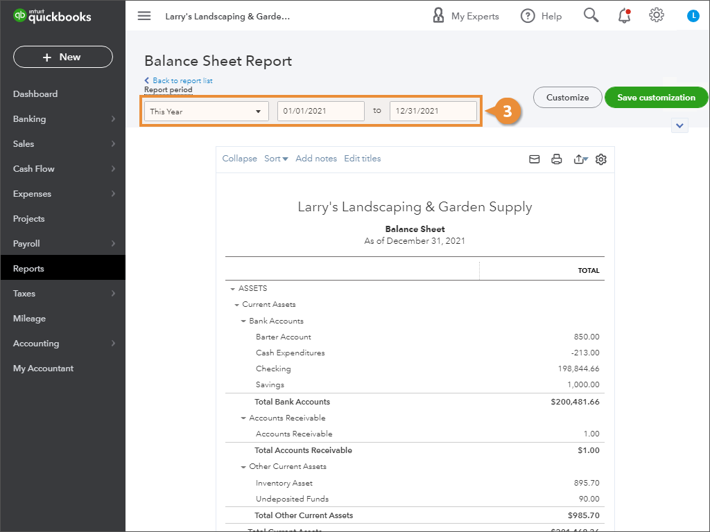 Run a Balance Sheet Report