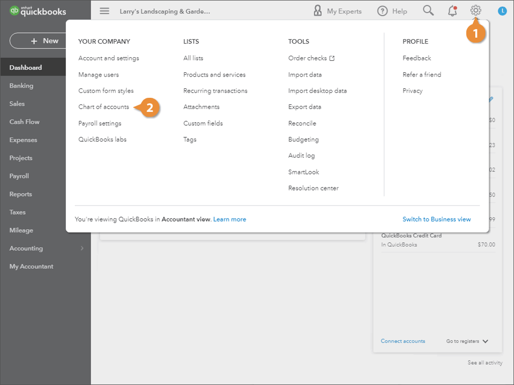 Open the Chart of Accounts