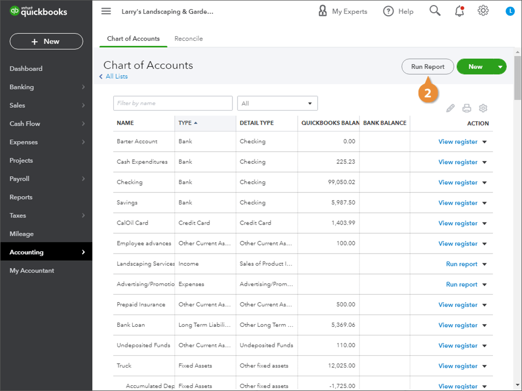 Run a Chart of Account Report